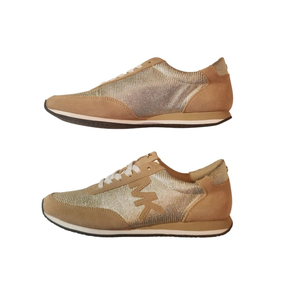 Women's Michael Kors Stanton Gold Beige Trainer Sneakers Size 7.5 NEW - Picture 2 of 7